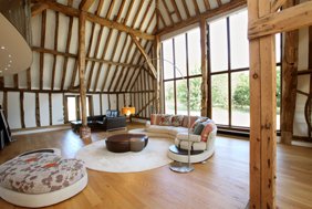 Photograph of barn interior in Essex, redeveloped into luxury property
